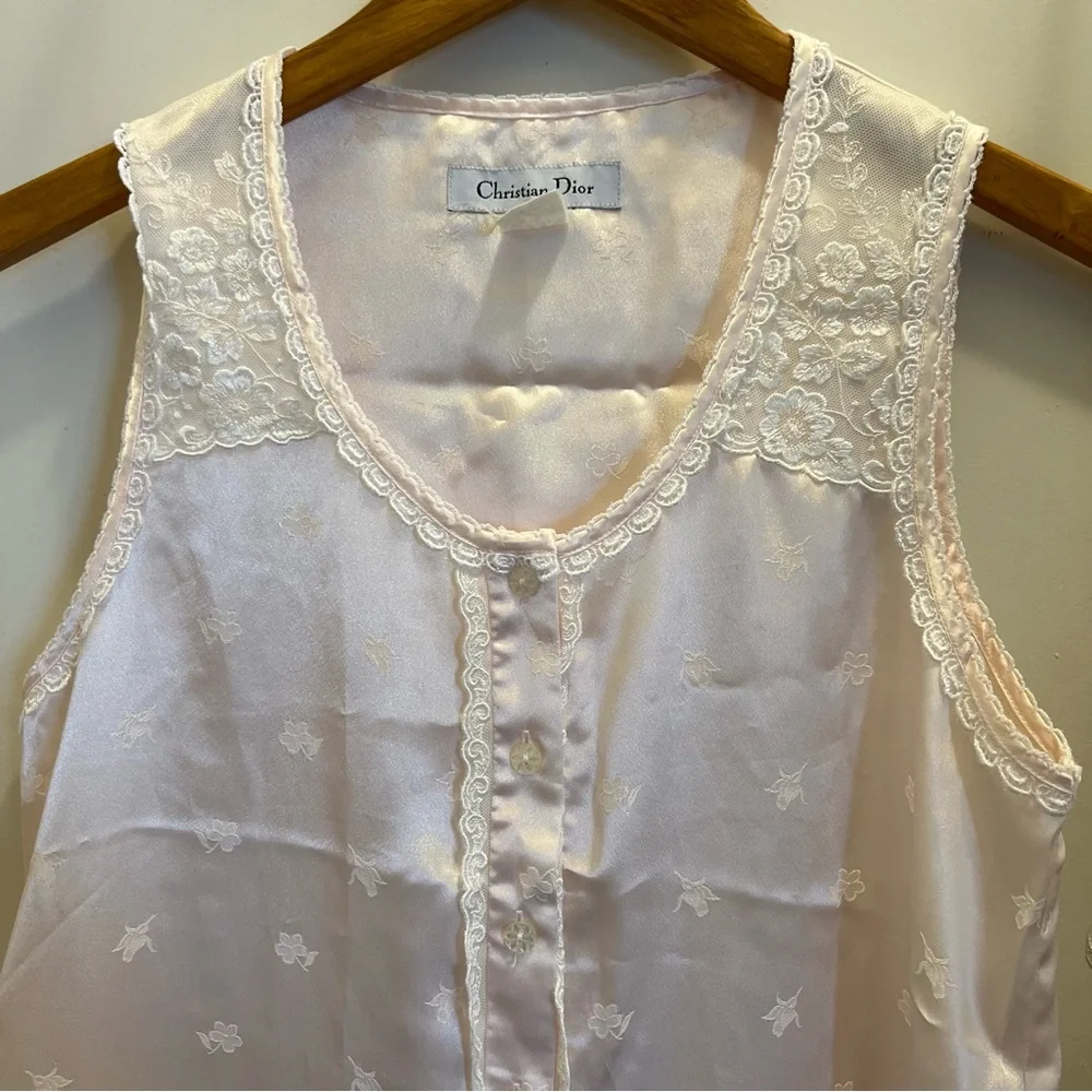Christian Dior Vintage Pink Lace Sleeveless Long  Nightgown-Medium W/Flaws* - Picture 3 of 7
